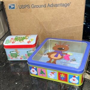 Festive Reindeer and Snowman Tin Storage Set